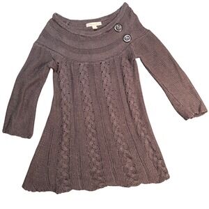 American Rag Cable Knit Sweater Dress Charcoal Grey Button Shoulder Tunic